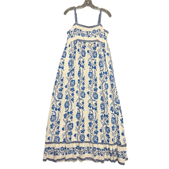 Calypso St. Barth Dresses & Skirts - Calypso St. Barth Maxi Dress Medium Blue White Floral Linen Blend Coastal Resort